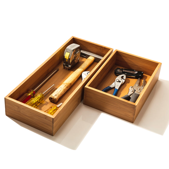 Bamboo Organizer propped with tools