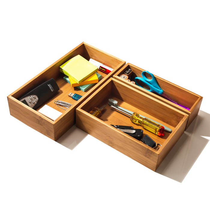 Bamboo Organizers propped with office supplies