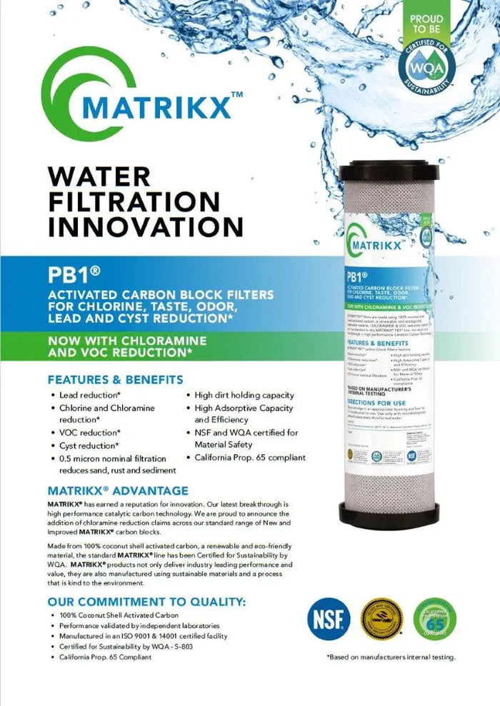 Matrikx PB1 metals and chloramines carbon block page 1