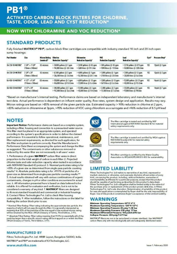 Matrikx PB1 metals and chloramines carbon block