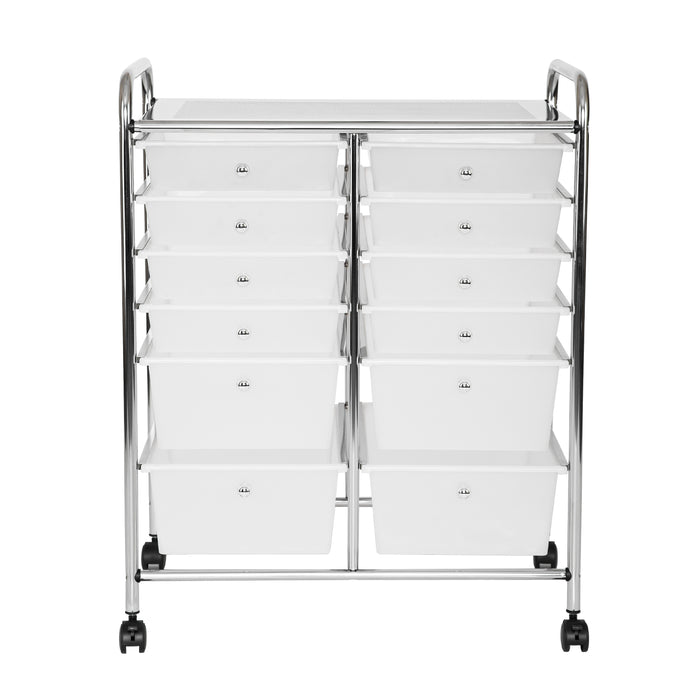 Front view of 12-drawer organizer cart