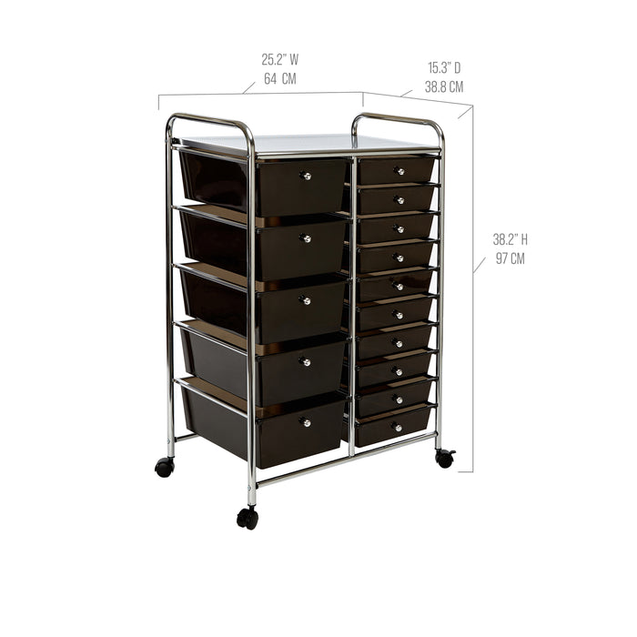 15-Drawer Rolling Organizer Cart, Black