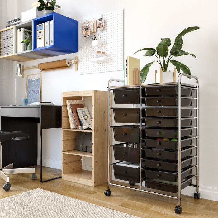 15-Drawer Rolling Organizer Cart, Black