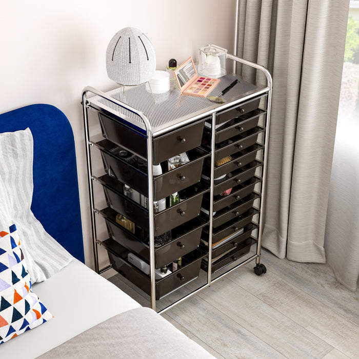 15-Drawer Rolling Organizer Cart, Black