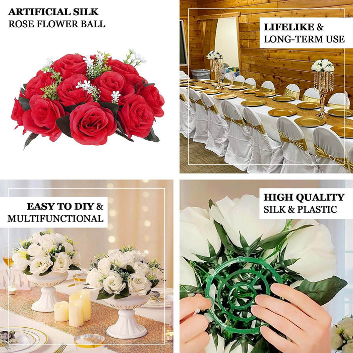 Artificial silk rose flower ball for DIY decor and long-term use.