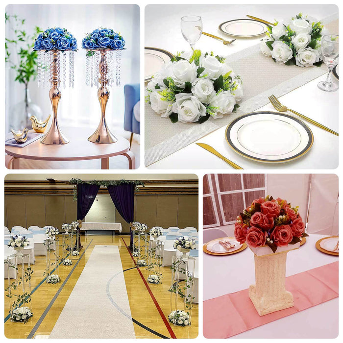 Elegant floral centerpieces and decorations for wedding or event settings.
