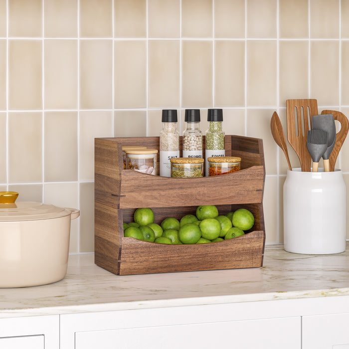 2-Piece Stackable Acacia Bin Set