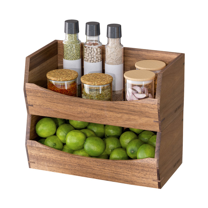2-Piece Stackable Acacia Bin Set