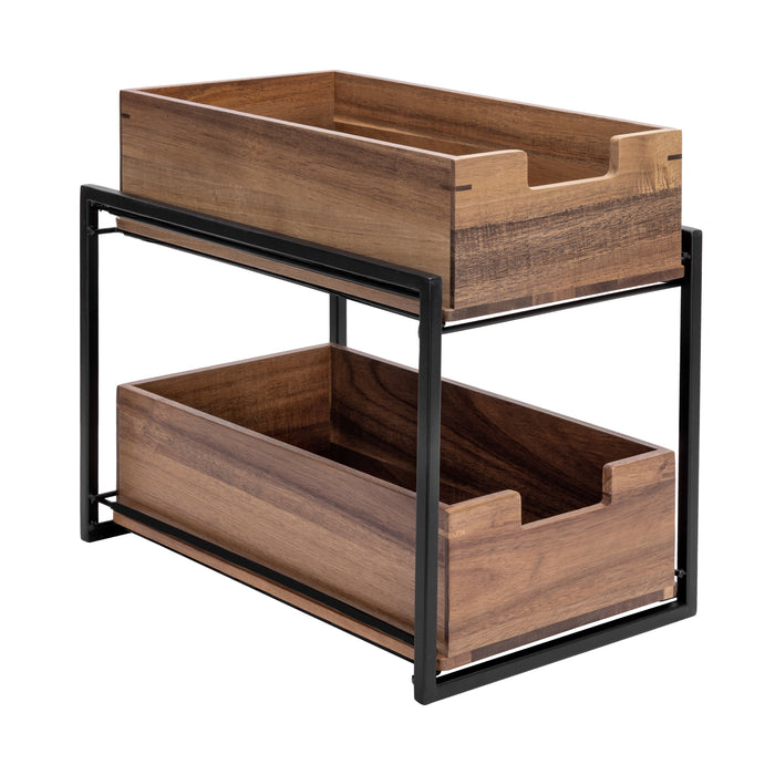 2-Tier Acacia Sliding Baskets