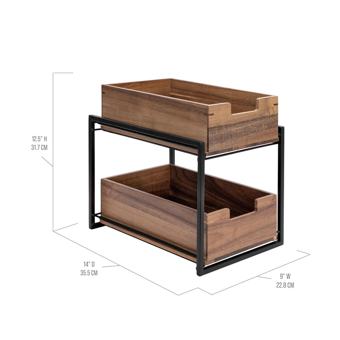 2-Tier Acacia Sliding Baskets