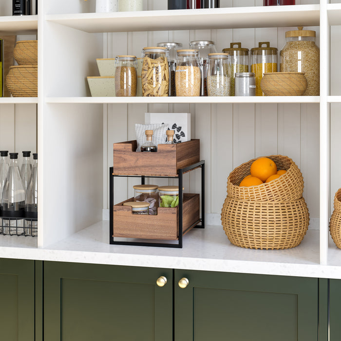 2-Tier Acacia Sliding Baskets