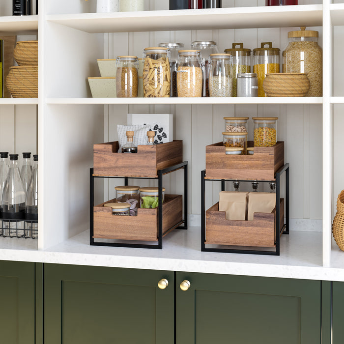 2-Tier Acacia Sliding Baskets