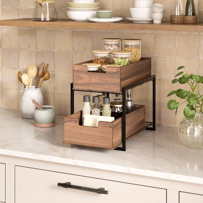 2-Tier Acacia Sliding Baskets