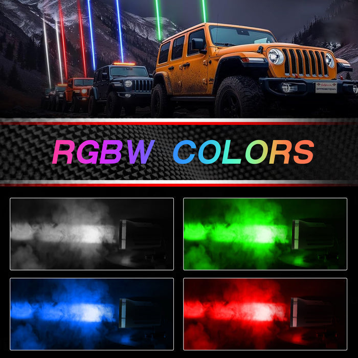 2PCS RGBW Whipless LED Whip Lights for SXS UTV ATV Can-Am | Remote APP Rocker Switch