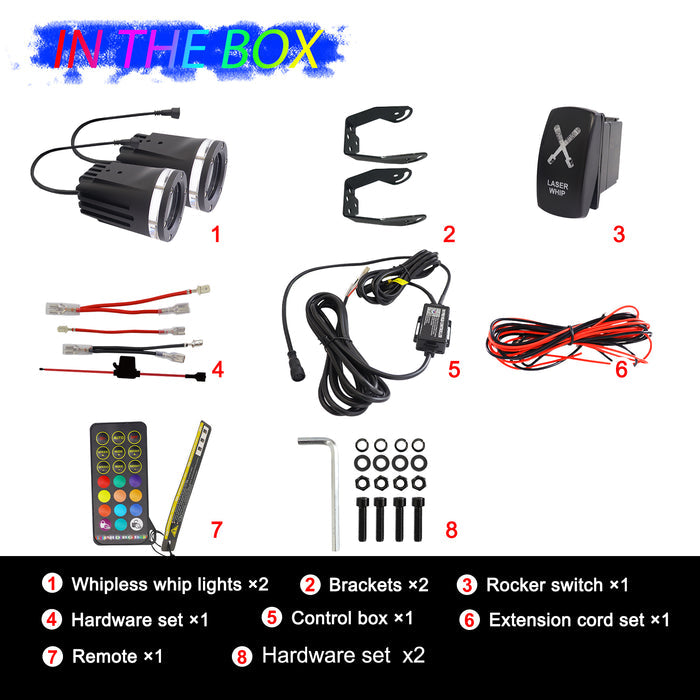 2PCS RGBW Whipless LED Whip Lights for SXS UTV ATV Can-Am | Remote APP Rocker Switch