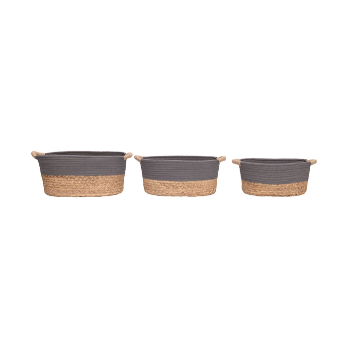 3-Piece Natural Water Hyacinth and Rope Handwoven Basket Set