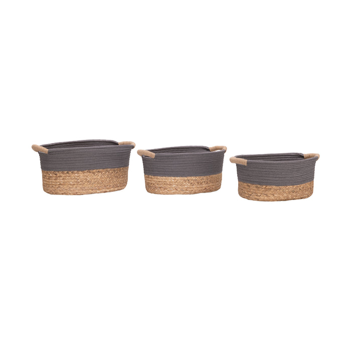 3-Piece Natural Water Hyacinth and Rope Handwoven Basket Set