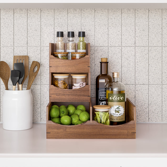 3-Piece Stackable Acacia Organizer Set