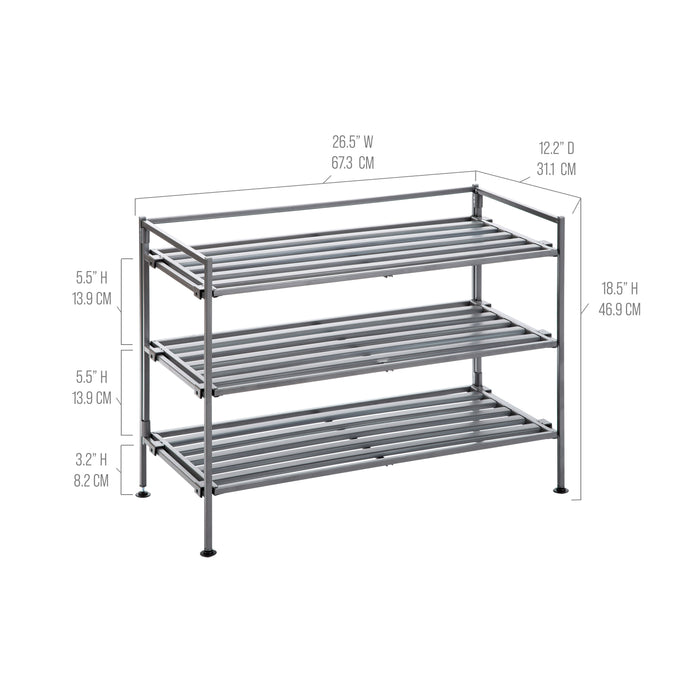 3-Tier Resin Slatted Shoe Rack, Ash Gray