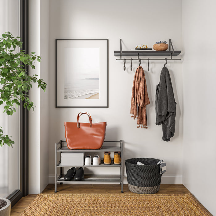 3-Tier Resin Slatted Shoe Rack, Ash Gray