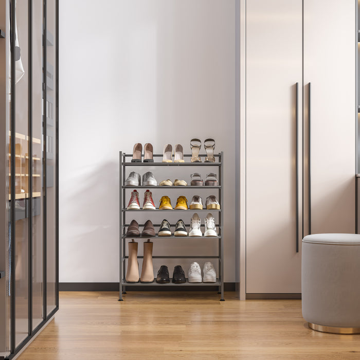 3-Tier Resin Slatted Shoe Rack, Ash Gray