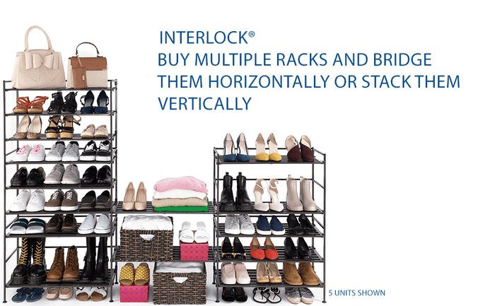 Interlocked and propped shoe racks