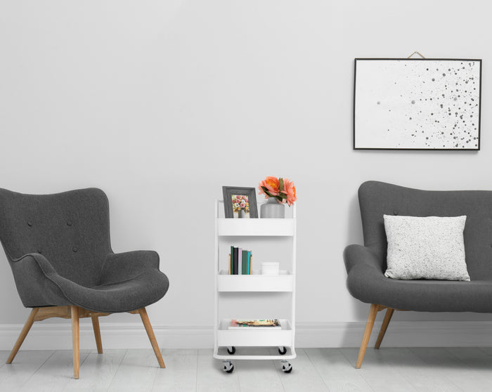 White cart in living room