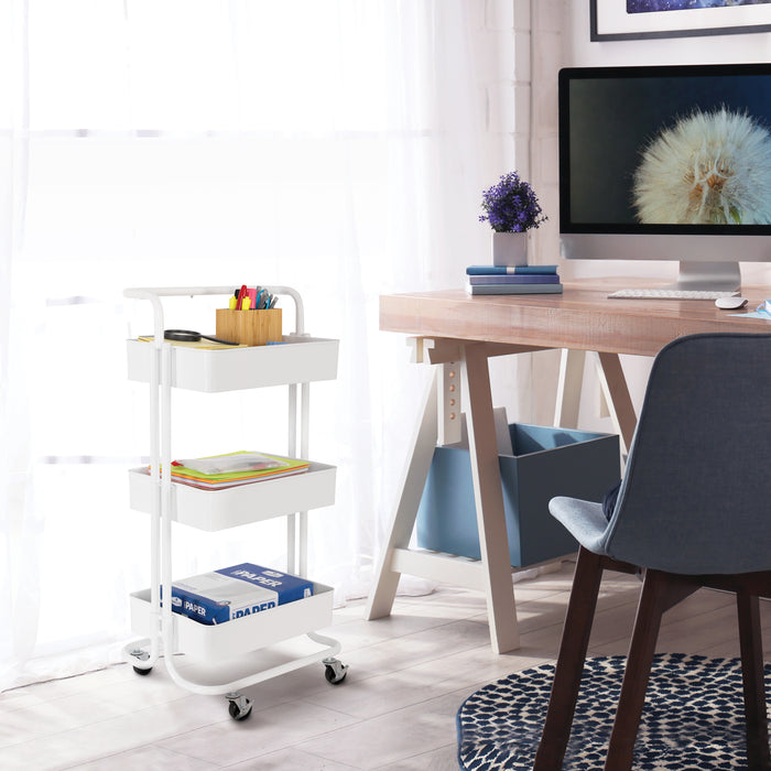 White cart next to desk
