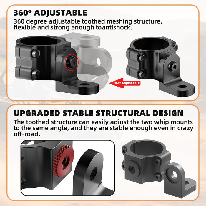 360° Adjustable Whip Light Mount for 1.65''- 2.0'' Roll Cage