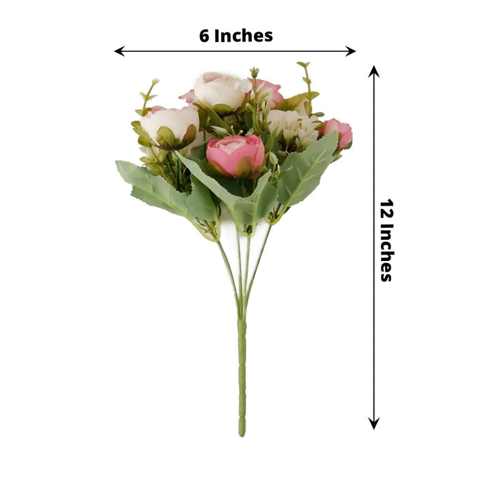 Artificial flower bouquet in pink and white, 6x12 inches.