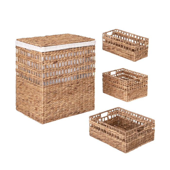4-Piece Natural Water Hyacinth Handwoven Laundry Hamper and Basket Set