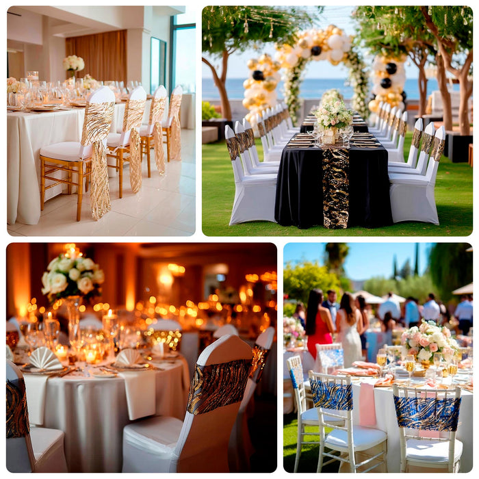 Elegant wedding reception setup with stylish table settings and floral arrangements.
