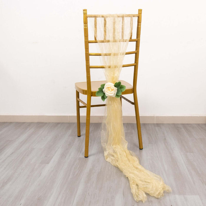 Decorative chair sash with a rose on a gold chair