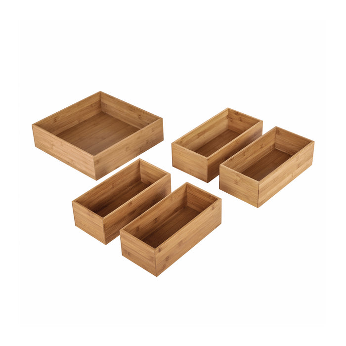 5-Piece Bamboo Storage Organizer Box Set