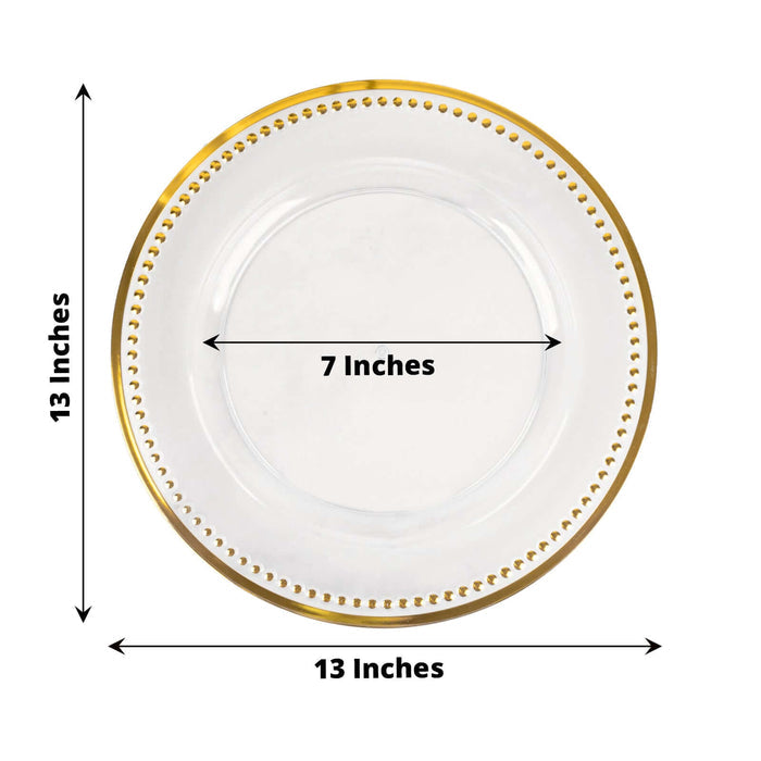 White decorative plate with gold trim, 13 inches diameter and 7 inches center.