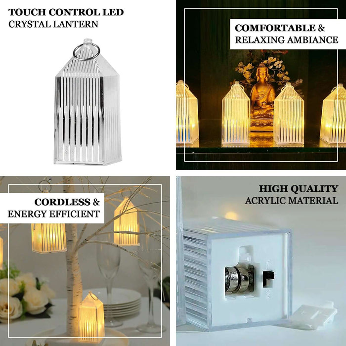 Crystal lantern with touch control, cordless design, and high-quality acrylic material.