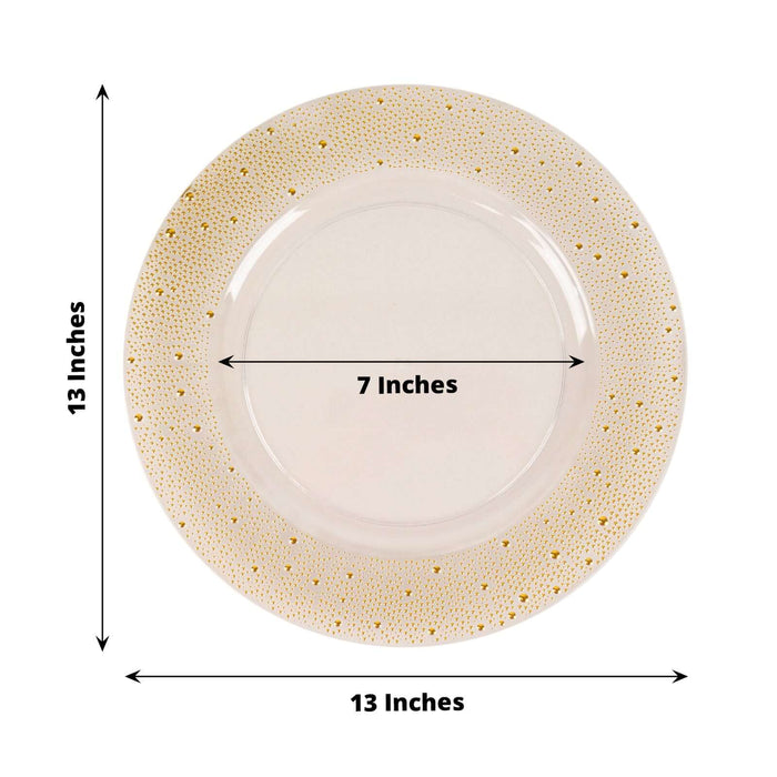 Gold-dotted decorative plate, 13 inches in diameter, 7-inch center.