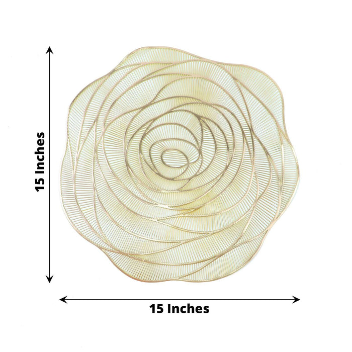Gold decorative flower wall art, 15 inches in diameter.