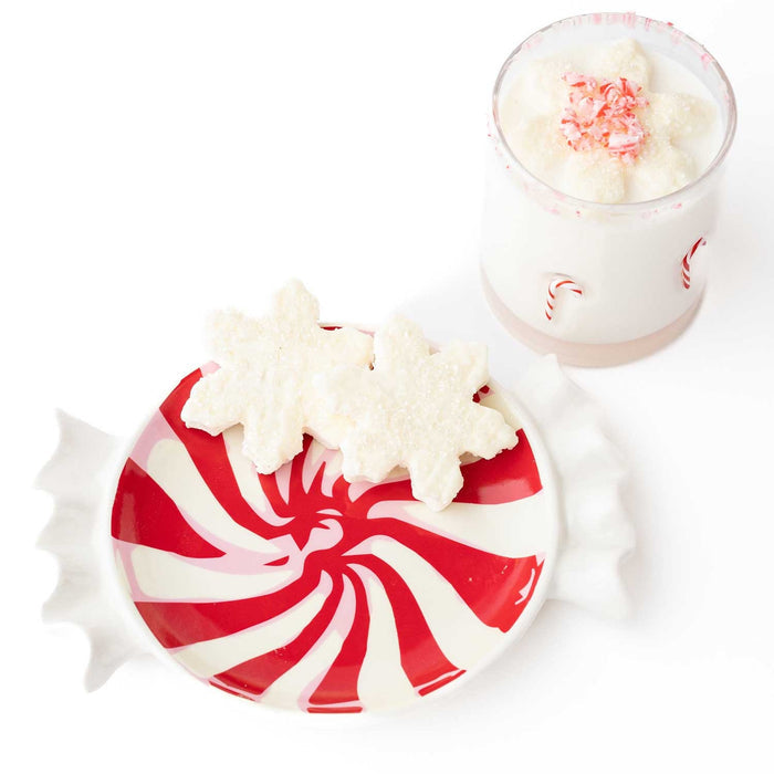 Peppermint dessert plate with whipped cream cookies and peppermint hot chocolate drink