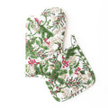 Woodland Berry Oven Mitt Set with green foliage and red berries on white background