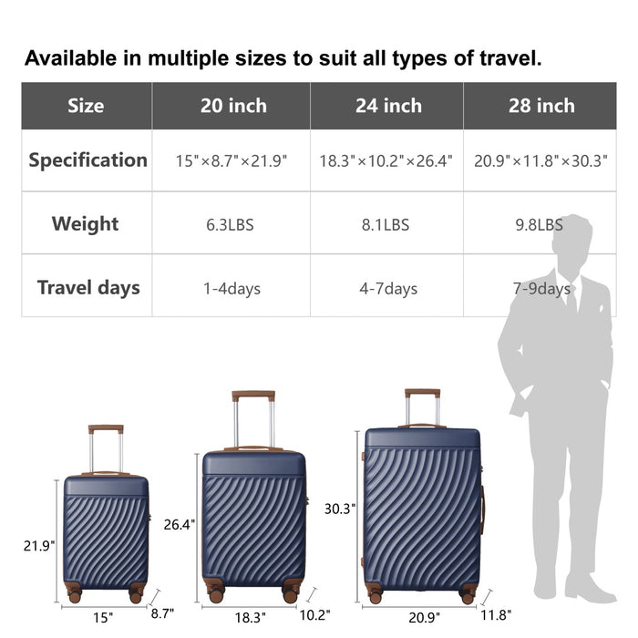 Adventure Series Hard Shell 3pcs Luggage Set, Durable Set Spinner Wheels and TSA Lock 20''24''28''