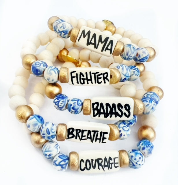 Affirmation Word Beaded Bracelet Inspirational - Blue White