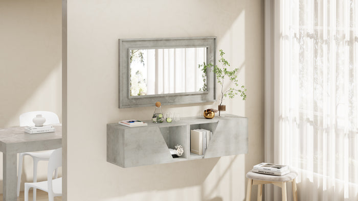 Angelica Wall Mirror, 44.1x 26.4 in, Concrete Effect, Grey