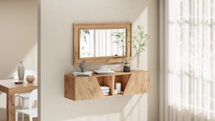 Angelica Wall Mirror, 44.1x 26.4 in, Rustic Oak
