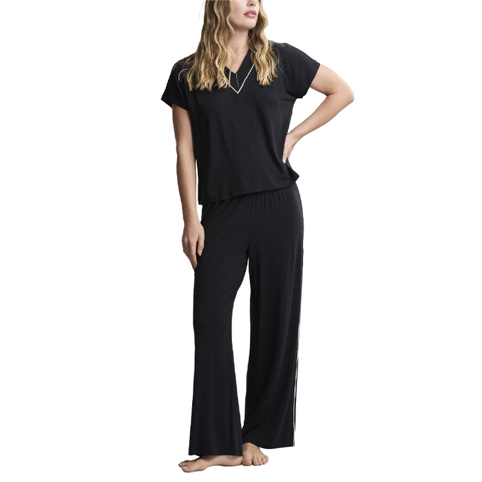 barefoot-dreams-luxe-milk-jersey-piped-short-sleeve-pant-set-black-front