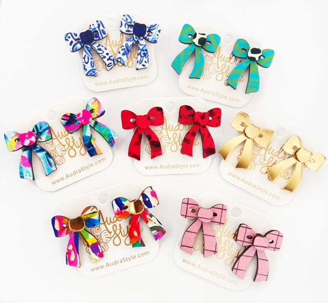 Blue and White Bow Stud Chinoiserie Spring Summer Statement Earring