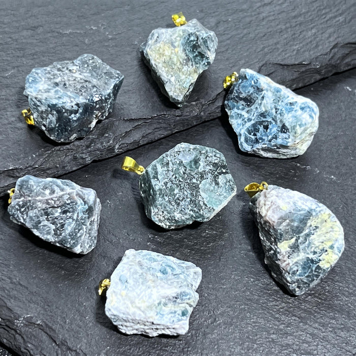 Blue Apatite Rough Raw Crystal Pendant (Gold Bail)