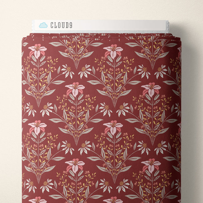 Bouquet - Burgundy - Eventide - Jillian Anderson - Cloud 9 Fabrics - Poplin - Simplifi Fabric