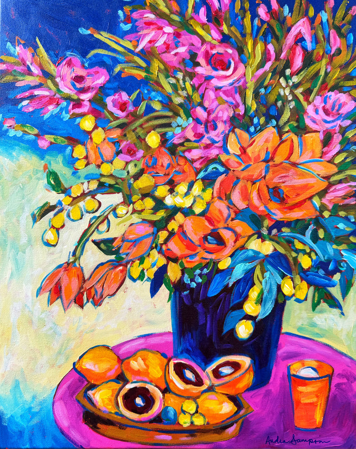 Bouquet and Oranges - Original 16x20" Floral Painting on Canvas