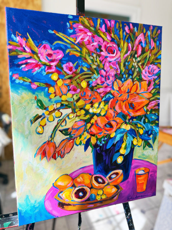 Bouquet and Oranges - Original 16x20" Floral Painting on Canvas